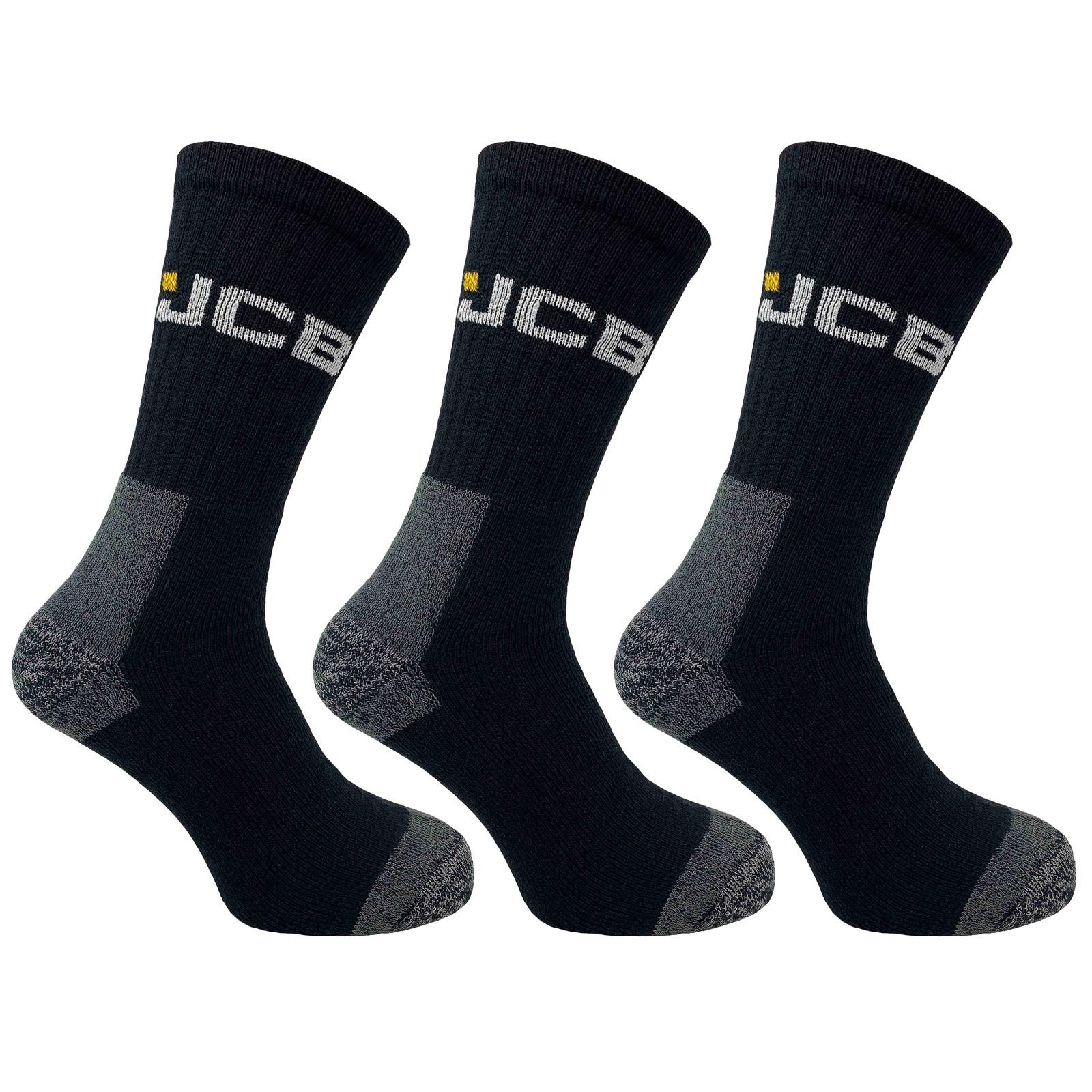 JCB Black/Grey Men's Work Socks - 3 Pair Thick Cushion Comfort Socks
