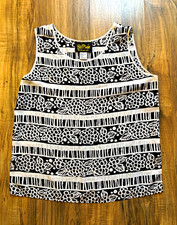 Vintage 90s Bob Mackie Wearable Art 100 Silk Black White Floral Stripe Tank M