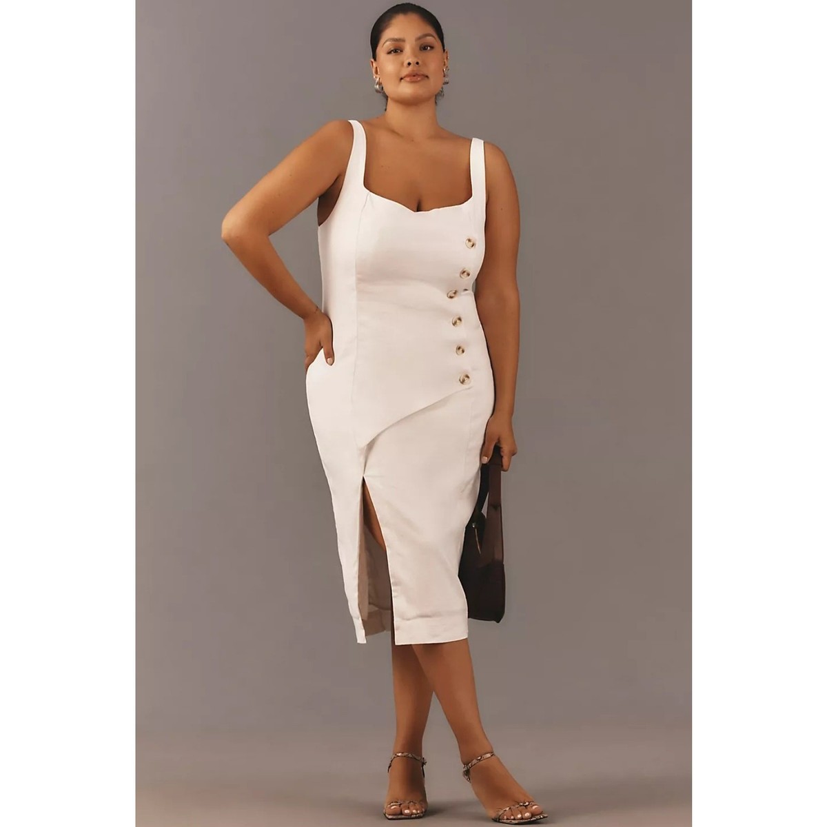 NWT By Anthropologie Sleeveless Square-Neck Linen Button Wrap Midi Dress $178 | eBay NWT By Anthropologie Sleeveless Square-Neck Linen Button Wrap Midi Dress $178 | eBay