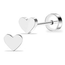 Women Earrings Flatback Heart Earrings Titanium Hypoallergenic Non-Nickel Cartil