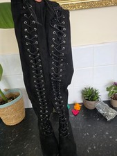 Nasty Gal Black Faux Suede Thigh High BootsLace Up Front Festival  Biker Style