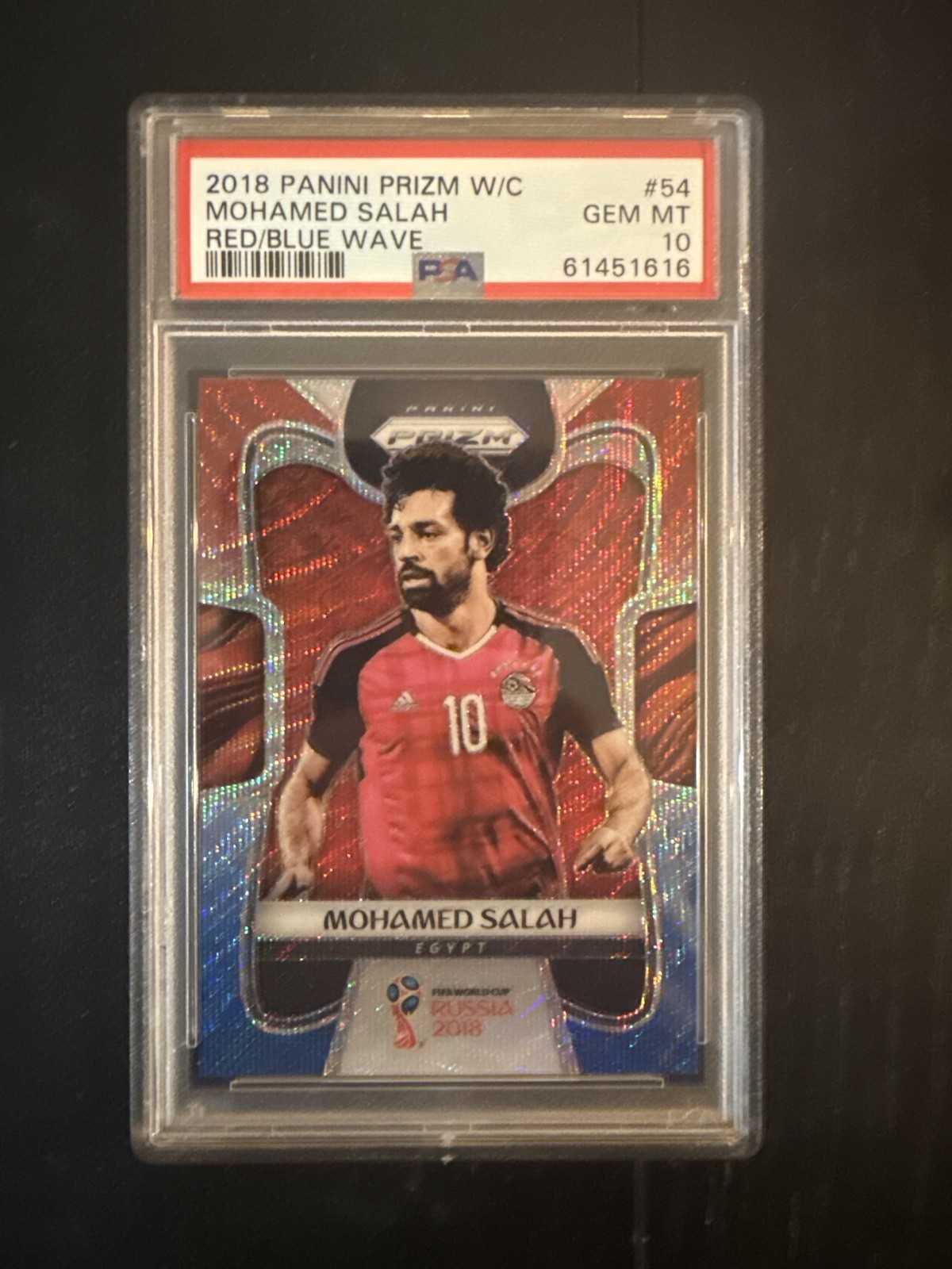 MOHAMED SALAH 2018 Panini Prizm World Cup #54 Red Blue Wave Prizm PSA 10