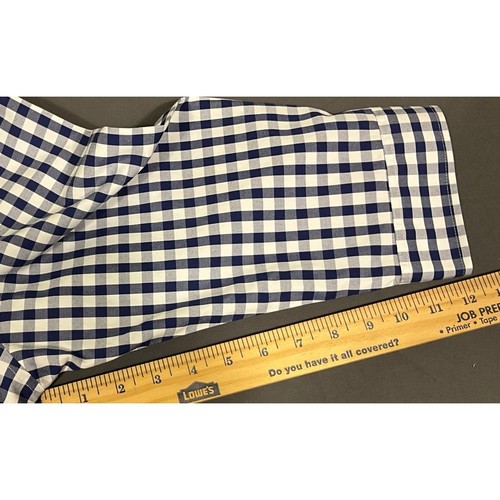 New L.L. Bean Women's Petite XL Button Up Blouse Wrinkle Free Navy Gingham - Picture 8 of 10