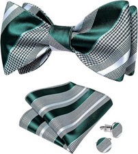 Mens Silk Self Bow Ties,Woven Solid Striped Paisley Bowtie and Pocket Square ...