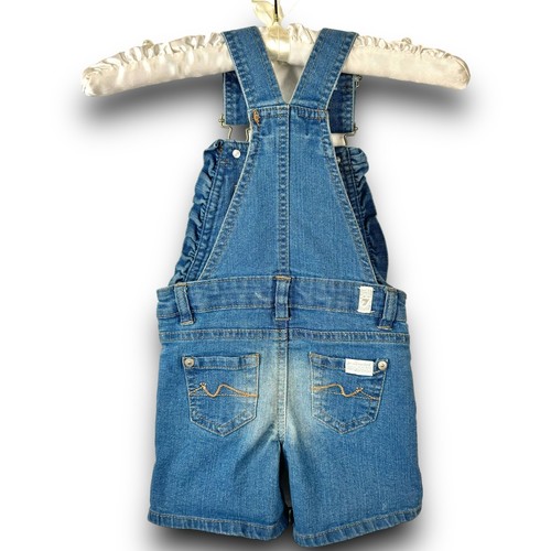 7 For All Mankind Jeans Pantaloncini Bavaglino Salopette Cinghie Regolabili Bambino Ragazza 18M - Foto 5 di 8