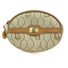 CHRISTIAN DIOR Logo Honeycomb Coin Wallet Purse PVC Leather Beige France 03TA565