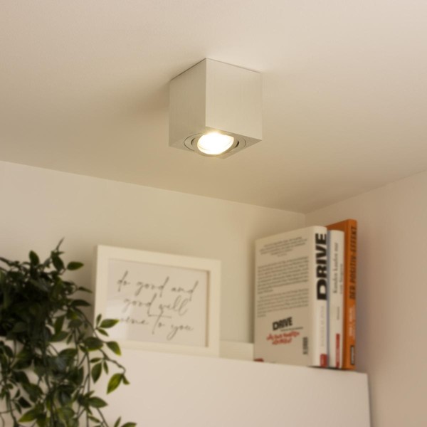 Led Aufbaustrahler Eckig Schwenkbar GU10 5W Warmweiß Silber GebüRstet 230V-image