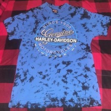 VTG Harley Davidson Shield Emblem Tee Dover Ohio All Over Tie Dye Made In USA