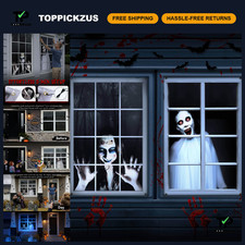 2pcs Scary Ghost Window Cover Decor - Halloween Outdoor Curtain Set