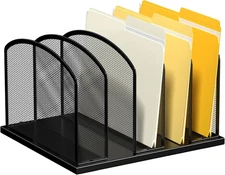 Large Size Desk File Organizer, Metal Mesh Vertical Desktop File Holder, 5-Secti