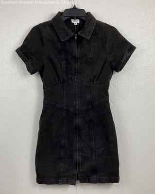 white christmas dresses V-NECK SHORT SLEEVE DENIM MINI DRESS