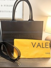 Valentino Black Logo Satchel Top Handle Bag Magnetic Closure Gold Hardware