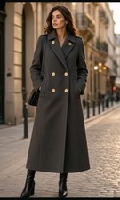 MCM ILGWU Union Double Breasted Wool Coat Mid Century Black Mano Swartz Long 50s