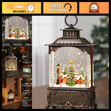 Light Up Christmas Snow Globe Lantern with Music  Timer, Glittering Holiday Dec