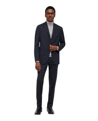 Kenneth Cole Mens Slim Fit Dress Pants 33 X  32  Navy Windowpane COKK2FBZ0029