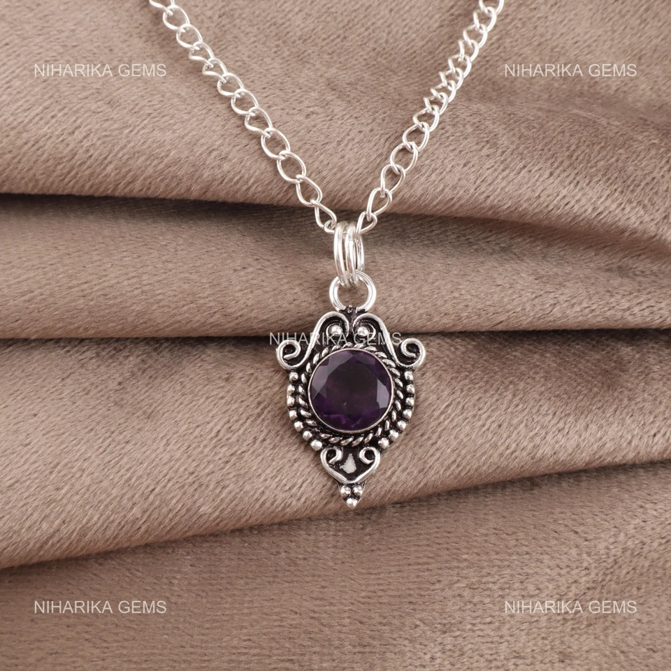 Febrero Nacimiento Amatista Natural Cumpleaños Hecho Nuevo Colgante Joyería 925 - Imagen 3 de 4