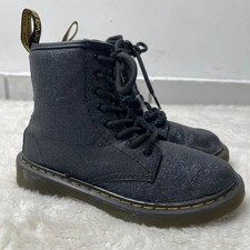 Dr. Martens Kid's Delaney Iridescent Glitter Combat Boots Lace Up Shoes Size 1US