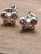 Silver Toned Pink Rhinestone Small Butterfly stud Earrings