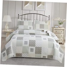 3 Piece White Gray Plaid Quilt Set Size Lightweight King Gray White Floral