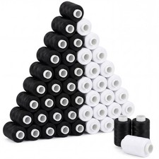 50 Pcs Sewing Thread Set 1000 Yards - 25 White 25 Black Polyester Spools for M