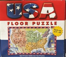 USA Floor Puzzle State Map, 60 pieces Complete 22.5"x36" Ages 3 With Storage Box