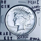 1921 P BU GEM PEACE SILVER DOLLAR UNC MS+++ U.S. MINT RARE KEY COIN 8402