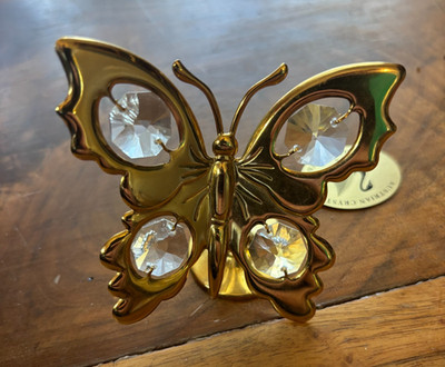 Austrian Crystal Mascot 24K Gold Plated Butterfly 3 1/2'' Tall 3'' Wide