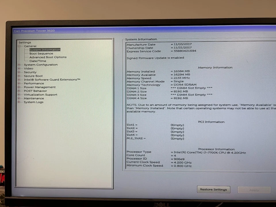 Dell Precision 3620 TWR i7-7700K 4.20GHz, 16GB DDR4 RAM, NO SSD/HDD/OS #95 - Image 4 of 4