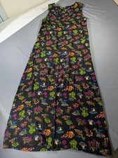Vintage Carole Little Sport Sundress Womens Lg Black Hawaiian Maxi Rayon Beach