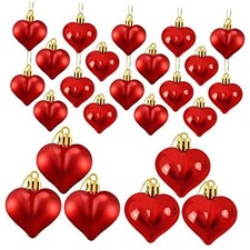 24 Pieces Valentine's Day Heart Shaped Ornaments, Glossy and Matt Heart Red