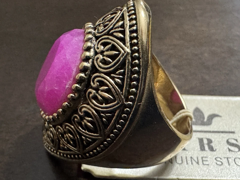 Anillo de piedra genuina Barse - Piedra preciosa de ágata rosa, acabado dorado antiguo Foto 4 de 4