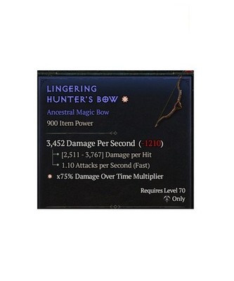 Diablo 4 S14 Lingering Hunter's Bow 1GA Ancestral Magic Bow Gear Equipment Item