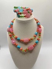 Kenneth Jay Lane Vintage Glass Bead Necklace Bracelet Set KJL Bold Jewelry