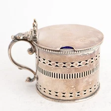 Senape vintage inglese placcato argento con rivestimento in vetro cobalto senza monogramma