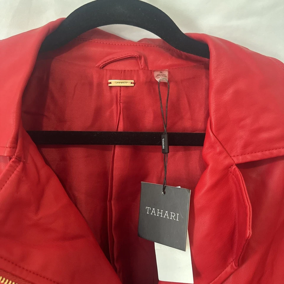 Chaqueta de moto de cuero sintético roja Foto 2 de 3