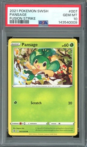 Pokemon TCG Sword & Shield Fusion Strike #007 Pansage Non-Holo Common PSA 10