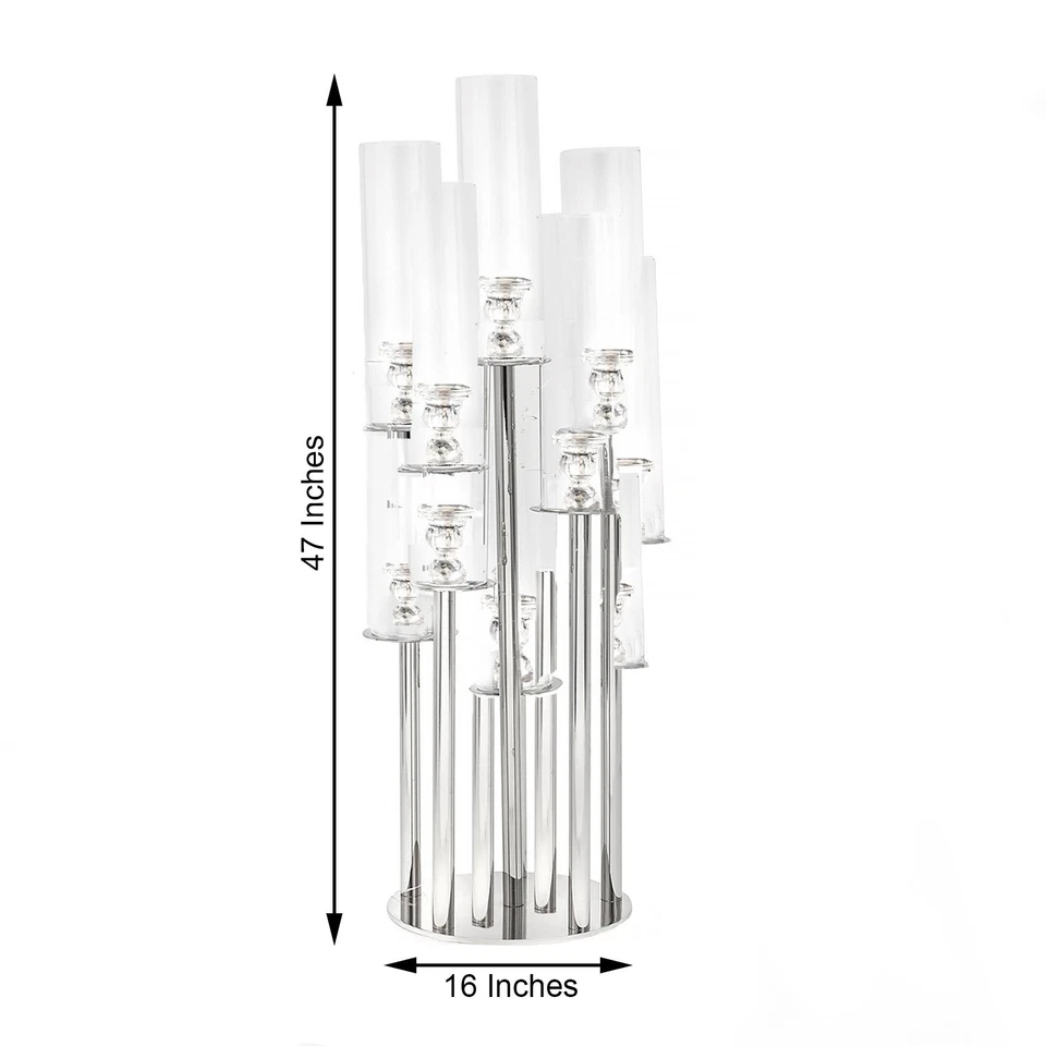 47" Clear 10 Arm Crystal Glass Candelabra Votive Candle Holder Party Decorations - Image 2 of 4
