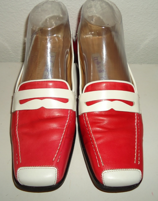 RARE Vtg-90s Botticelli Red White Leather Loafers Made in Italy
