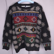 Woolrich Sweater Mens Medium Black Multicolor 100 Wool Aztec Knit Crewneck