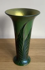 Lundberg Studios Iridescent Banana Leaf Art Glass Vase, 11 1/2"H