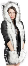 Winter Animal Hat Faux Fur Hooded Scarf Cute Furry Ears Paw Gloves Pocket Hoodie
