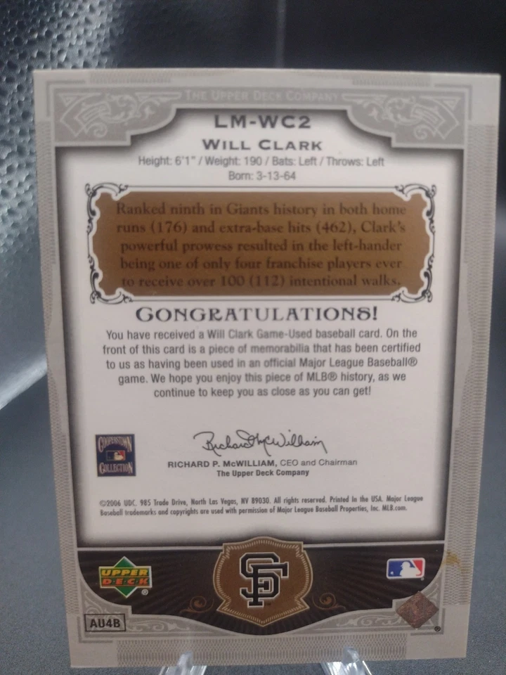 Upper Deck Legendary Materials Will Clark 2006 #LM-WC2 53/99 Foto 2 de 2