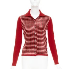 CHANEL 24N red beige cashmere blend CC applique cardigan FR34 XS GDragon