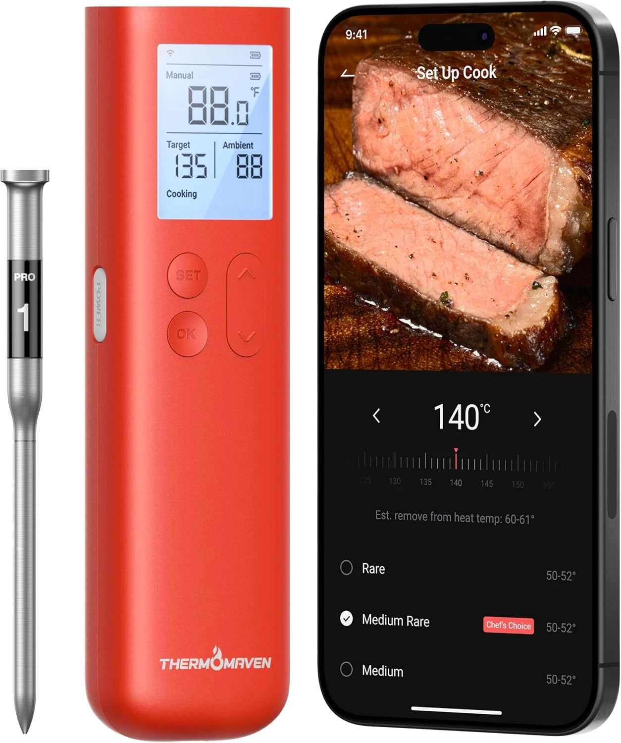 Smart Bluetooth Wireless Meat Thermometer, 10X Enhanced Sub-1G Signal and Stabil