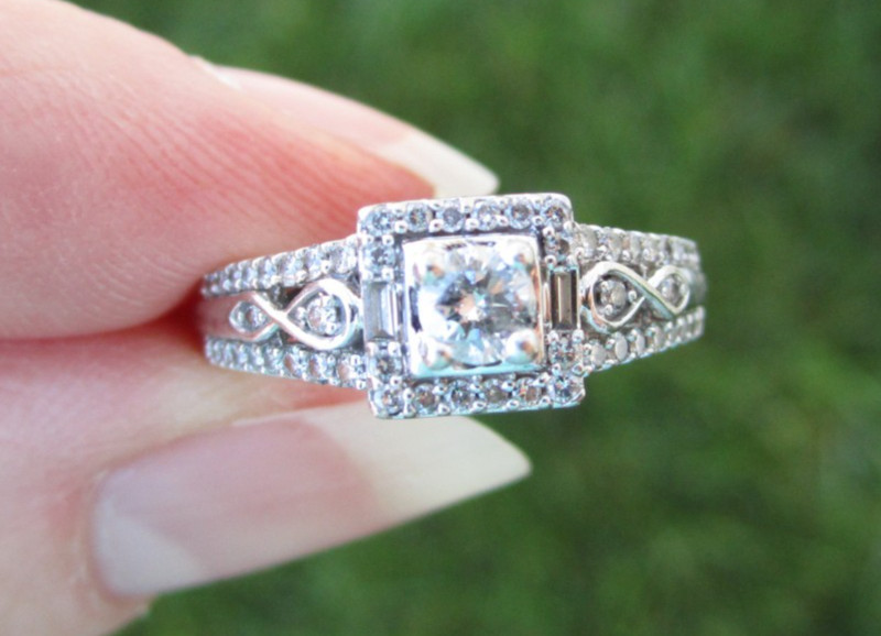 Solid White Gold Diamond Ring, Round and Baguette… - image 1