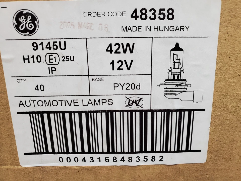 Bandeja de 40 bombillas antiniebla halógenas OEM GE H10 42W 9145U [Z5T] de fábrica Foto 2 de 4