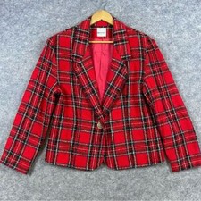 Bentley Vintage Tweed Blazer Women's Size 14 Red Wool Blend Preppy Career Office