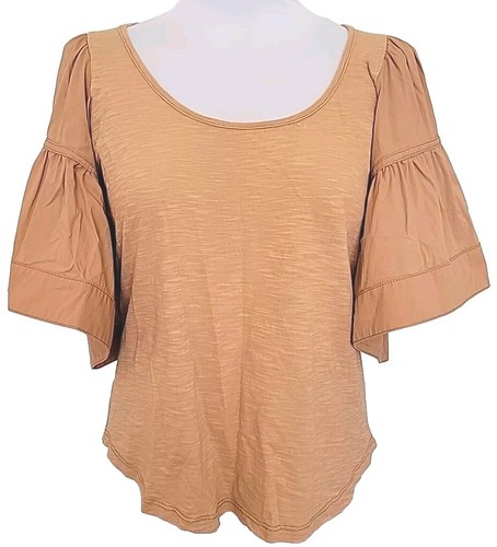 5 A 7 Cinq A Sept Gr. S Rundhals Flatterärmel gedecktes karamellfarbenes Shirt Oberteil