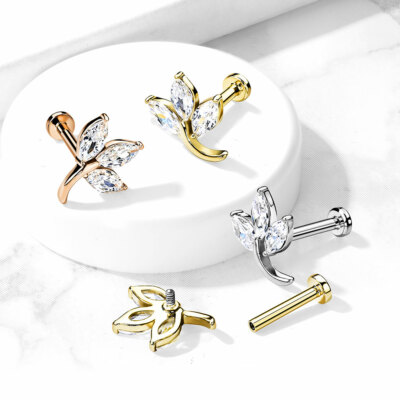 Paved Round CZ Cross Top on Internally Threaded 316L Surgical Steel Flat Back St