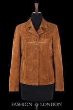 Ladies Real Leather Classic Blazer Tan Suede Style Box Buttons Jacket Jennifer
